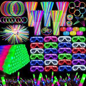 Camlinbo 148 PCS Glow in the Dark Party Supplies- 24 Pcs 16" Foam Glow Sticks, 24 Pcs LED Glasses, 100Pcs Glow Sticks Necklaces Bracelets Light Up Party Favors Pool Party Wedding Concert Halloween