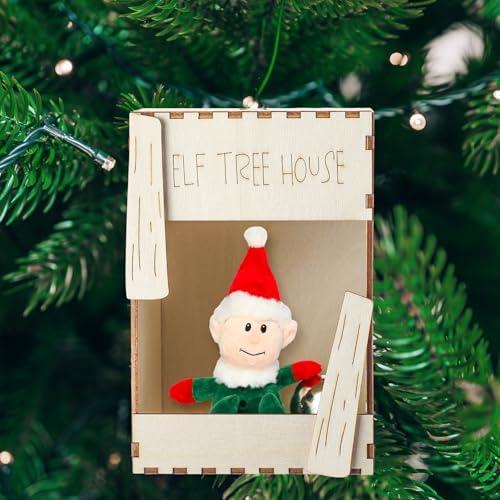 Threehoney Christmas Elf Tree House Ornament 6 Inch Elf Carrier Christmas Tree Decor Ornament Prop with String for Xmas Decoration Party