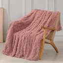 Tuddrom Decorative Extra Soft Fuzzy Faux Fur Throw Blanket 50" x 60",Solid Reversible Long Hair Shaggy Blanket,Fluffy Cozy Plush Comfy Microfiber Fleece Blankets for Couch Sofa Bedroom,Peach Whip