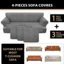 4 Piece T Cushion Sofa Slipcovers Stretch Couch Slip Cover for 3 Cushion Couch Sofa, Machine Washable for Living Room (Light Gray, 3 Cushions)