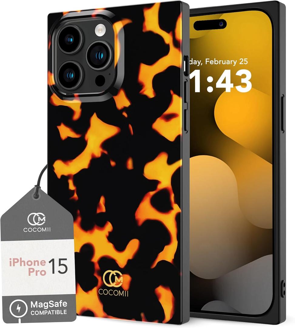 Cocomii - Rectangle Case Compatible with iPhone 15 Pro - Compatible with MagSafe, Animal Print, Fashionable Pattern, Glossy, Magnetic Phone Case for iPhone 15 Pro 6.1 inch, Tortoise