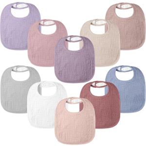 Bearmoss 100% Cotton 10 Pack Muslin Baby Bibs for Drooling and Teething
