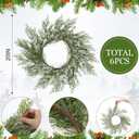 Christmas Placemats Set of 6 Round Greenery Place Mats Xmas Circular Artificial Wreath Dining Table Decor Winter Fake Plants Branches Mats for Kitchen Accessories (Pine Needles)