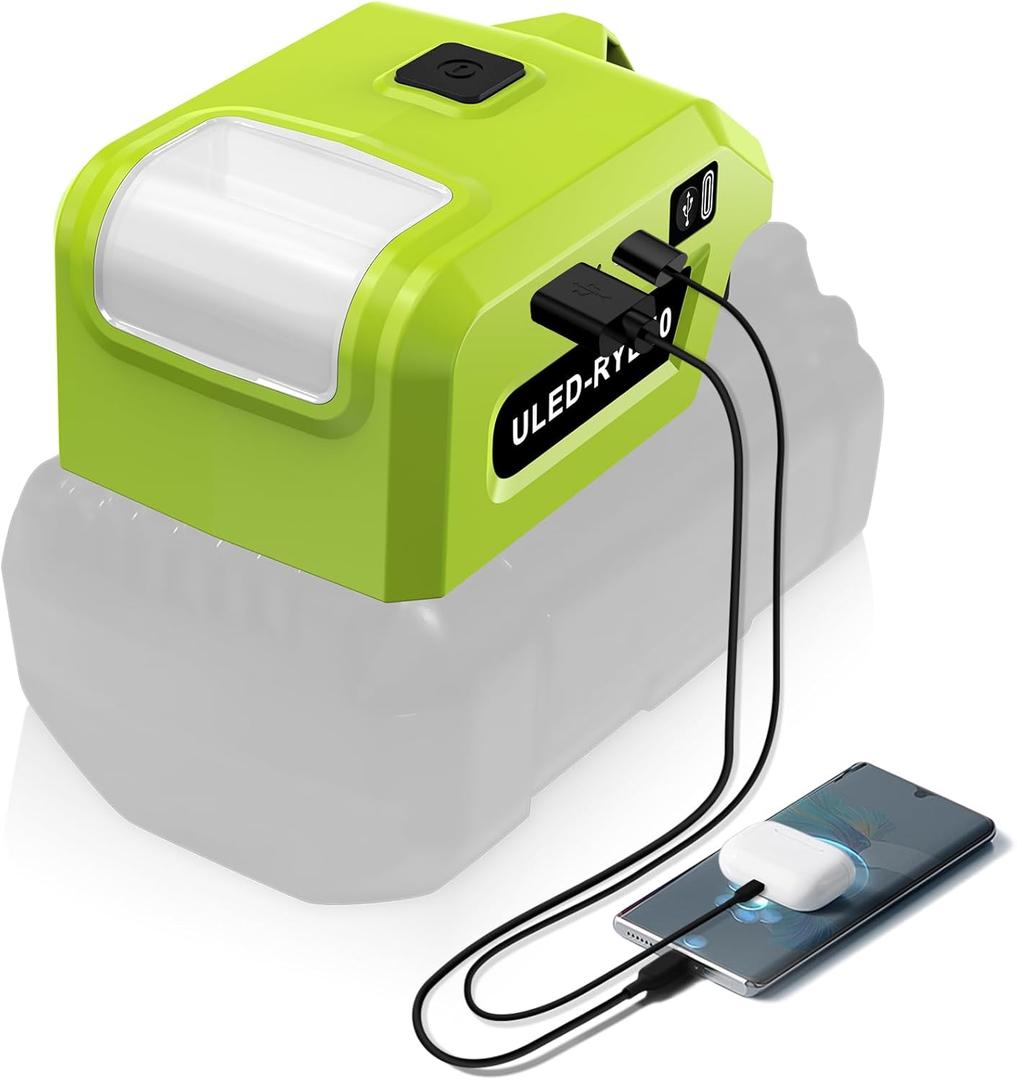 LED Work Light for Ryobi 40V Battery,5W Flashlight Spotlight for Battery Holder,Power Adapter Connector with Output Port with USB and Type-C Charging Interface for Outdoor Use