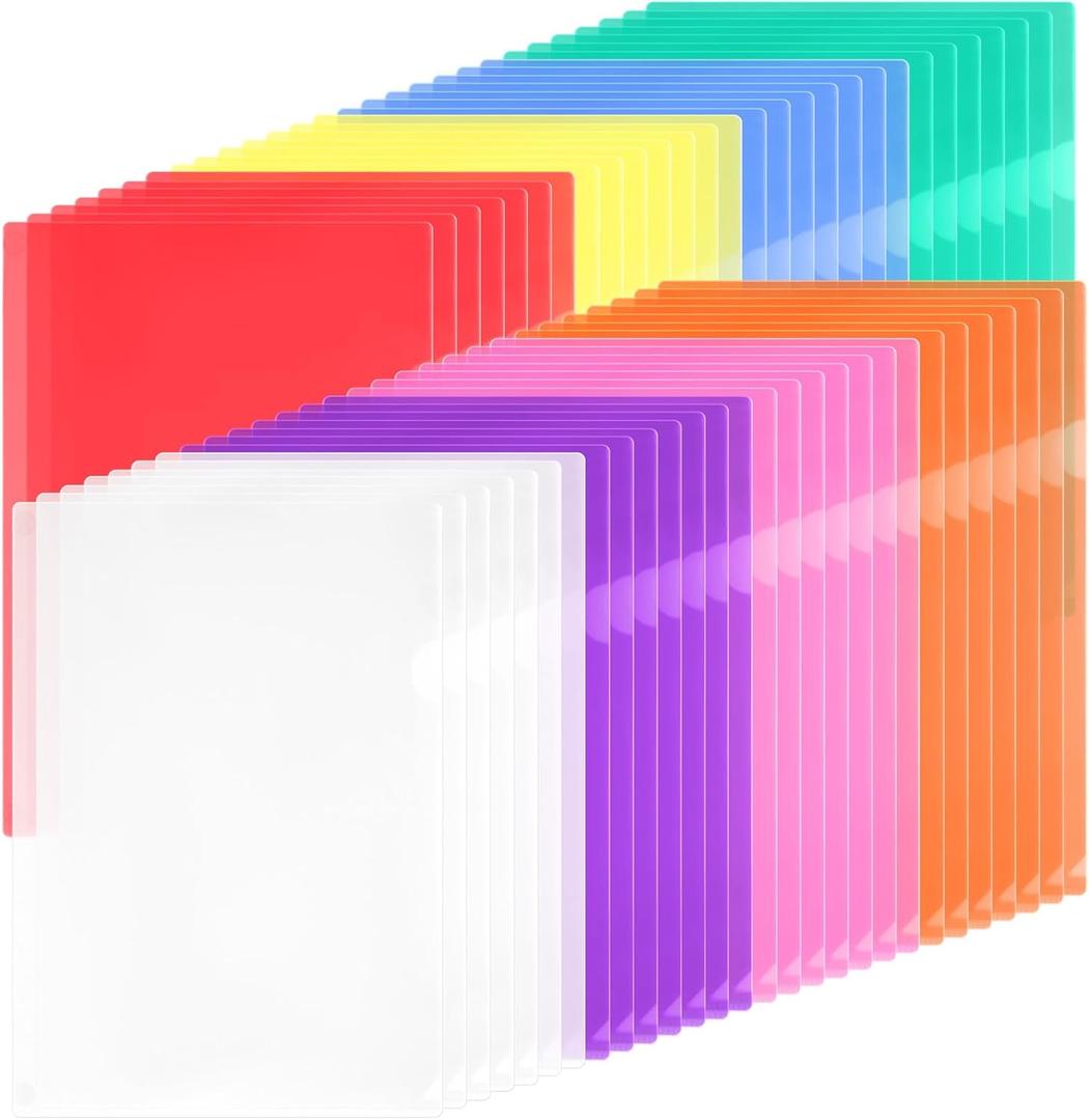 200 Pack Plastic Document Folders Colored Clear File Folders Plastic Pockets Sleeves Letter Size 8.7 x 12.2 Inches A4 Assorted Colors for Office Supplies (Fresh Color)