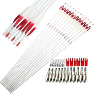 Linkboy Archery 30/32inch Carbon Arrow 500 600 700 800 Spine Arrows Compound Bow Hunting Arrows Bow Target 5inch Gradient Target Practice Feather 12pcs (White-pink)