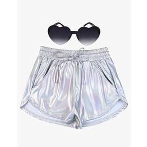 Perfashion Women's Metallic Shorts Summer Sparkly Hot Outfit Shiny Short Pants, Small, Silver