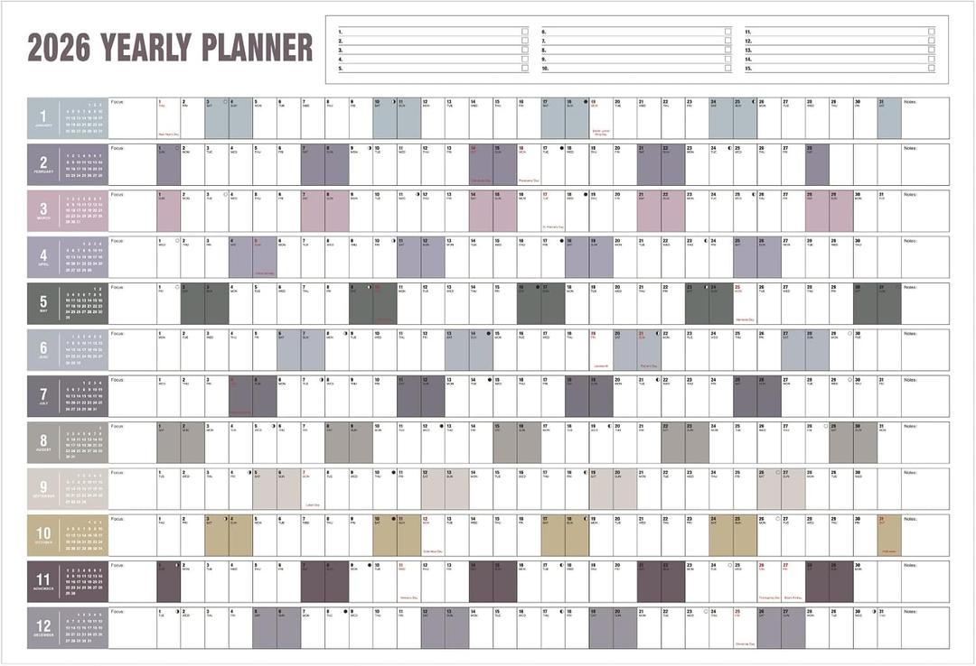 Yearly Wall Calendar with Holidays, Full Year Calendar One Page, Annual Year Wall Calendar with Stickers, Horizontal, 23"X 33" (Open), Paper Folded