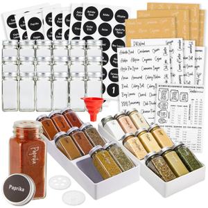 Talented Kitchen Spice Drawer Organizer with Jars and Labels with 18 Empty 4-oz Spice Bottles, 416 Seasoning Labels, 2 Pcs 3-Tier Trays for Drawer (5.9 x 15 In)