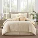 Beige Comforter Set King Size, 7 Piece, Clip Geometric Home Decor, Matcking Bed Skirt, Pillows & Shams, All Season Bedding Set