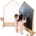 Comme Moi Kids Large Double-Sided Easel  Learning Chalkboard & Magnetic Whiteboard  Minimalist Wood Frame Art Board  Easy Install  Made in Korea  for Toddlers, Classrooms & Kids Room Dcor
