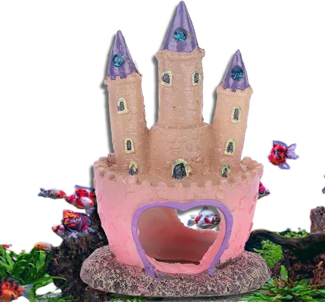 Castle Aquarium Decoration for Freshwater and Saltwater Fish Tanks Ornament Aquarium Decorations, PINK Aquarium Resin Castle Decoration Fish Tank Castle Cave Hideouts House Plants Supplies Accessories