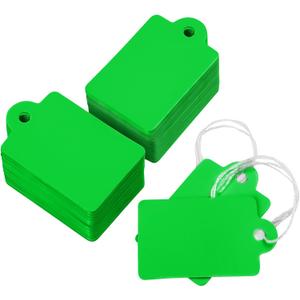 Uniclife 200 Pcs Price Tags with String Attached 1 3/8" x 7/8" Writable Green Hang Tags String Tag for Pricing Clothing Jewelry Price Display Labels Blank Merchandise Marking Paper Tag