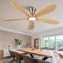 52 Inch Wood Flush Mount Ceiling Fans with Lights and Remote, Dimmable 5 Blade Wood Bedroom Ceiling Fan Outdoor Ceiling Fans for Patios Low Profile Ceiling Fan with Light for Bedroom Indoor