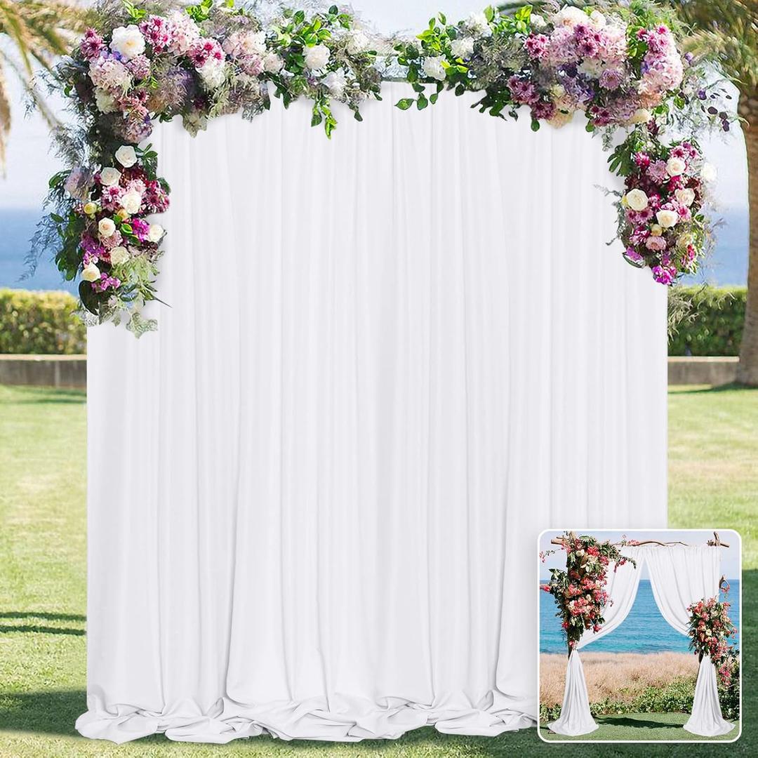 10 ft  10 ft White Backdrop Curtain for Wedding Decor Holiday Party - White Wedding Backdrop Polyester Photography Backdrop Drapes Baby Shower Birthday Privacy Sliding Curtains Home Decor, 2 Panels