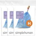 simplehuman Code H 60 Count, Genuine Custom Fit Liners, Drawstring Trash Bags in Dispenser Packs, 30-35 Liter / 8-9.2 Gallon, Blue