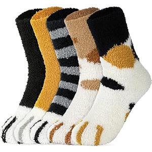 5 Pairs Fuzzy Cat Socks - Warm, Fluffy, Plush Winter Socks for Women