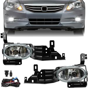 Fog Lights - Front Fog Lamps Assembly Compatible with 2011-2012 Honda Accord Sedan EX EX-L HFP LX SE - Fog Light Replacement Kit with Clear Lens, Bulbs, Switch, and Wiring Harness