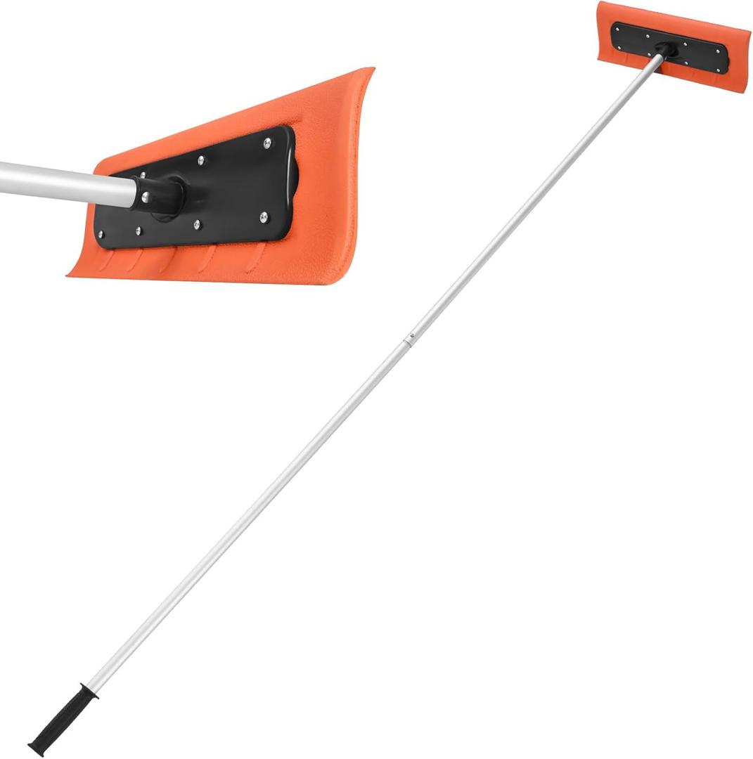 VEVOR Snow Roof Rake, 17.7'' Foam Blade, 7.3-18.4 ft Adjustable Roof Snow Scraper, Extension Tubes & Non-Slip Handle, Snow Removal Tool for Solar Panels, House, Roof Leaves, Debris Clearing
