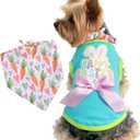 Small Dog Happy Easter Outfit Bunny Shirt & Bandanas Pet Cat Clothes Vest Blue S