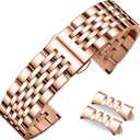Stainless Steel Watch Band Straight & Curved End 14mm 16mm 18mm 19mm 20mm 21mm 22mm 23mm 24mm Premium Polished Metal Watch Band Bracelet Universal Smartwatch Replacement Strap Men Women (Rose Gold)
