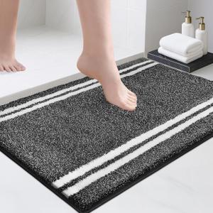 PURRUGS Bathroom Rug Non-Slip Machine Washable 20" x 30", Super Absorbent and Quick Dry Shaggy Microfiber Bath Mat, Extra Soft and Plush Bath Rug for Bathtub, Shower, and Sink, Charcoal