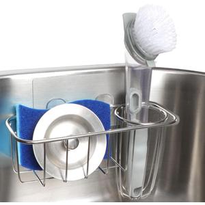 HULISEN 3-in-1 Sponge Holder for Kitchen Sink with Dish Brush Holder, Stainless Steel Caddy for Soap, Scrubber, No Drill and Rustproof, Silver