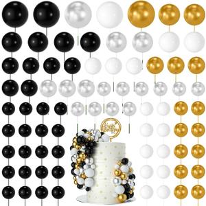 NACHLYNN 80 Pcs Cake Balls Decorations Mini Balloon Cake Topper Balls Foam Cupcake Toppers Balls for Cake Decorating Birthday Parties Weddings Anniversary (Black Gold Series)