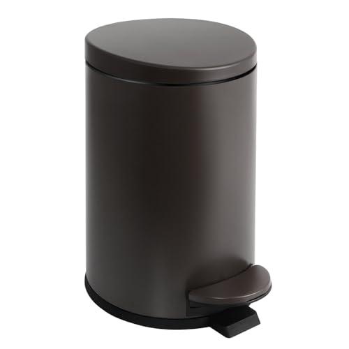 TIPGO Small Trash Can with Lid Soft Close, 4.5 Liters / 1.2 Gallon Bathroom Garbage Can, Mini Step Trash Bin, Stainless Steel Wastebasket for Bathroom, Bedroom, Office (Brown)
