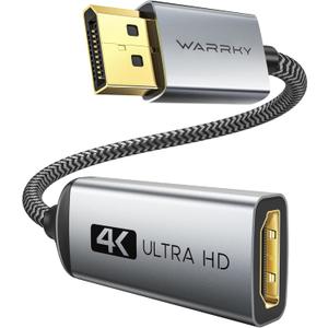 Warrky 4K DisplayPort to HDMI Adapter, Uni-Directional [Metal Case, Gold-Plated Pins] Display Port Source to HDMI Monitor Converter 1080P@120Hz Compatible for HP, AMD, NVIDIA. Male to Female (Silver Grey)