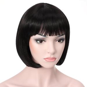 Onedor 10" Short Straight Hair Flapper Cosplay Costume Bob Wig (Black) (1B-Black)