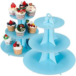 YLDW 2Pcs 3-Tier Cupcake Stand, Cake Stand holder, Tiered DIY Cupcake Stand Tower for Dessert Table Displays, Birthday Theme Party Favors Decoration, Floral Tea Party, 12" W x 12.8" H, Light Blue