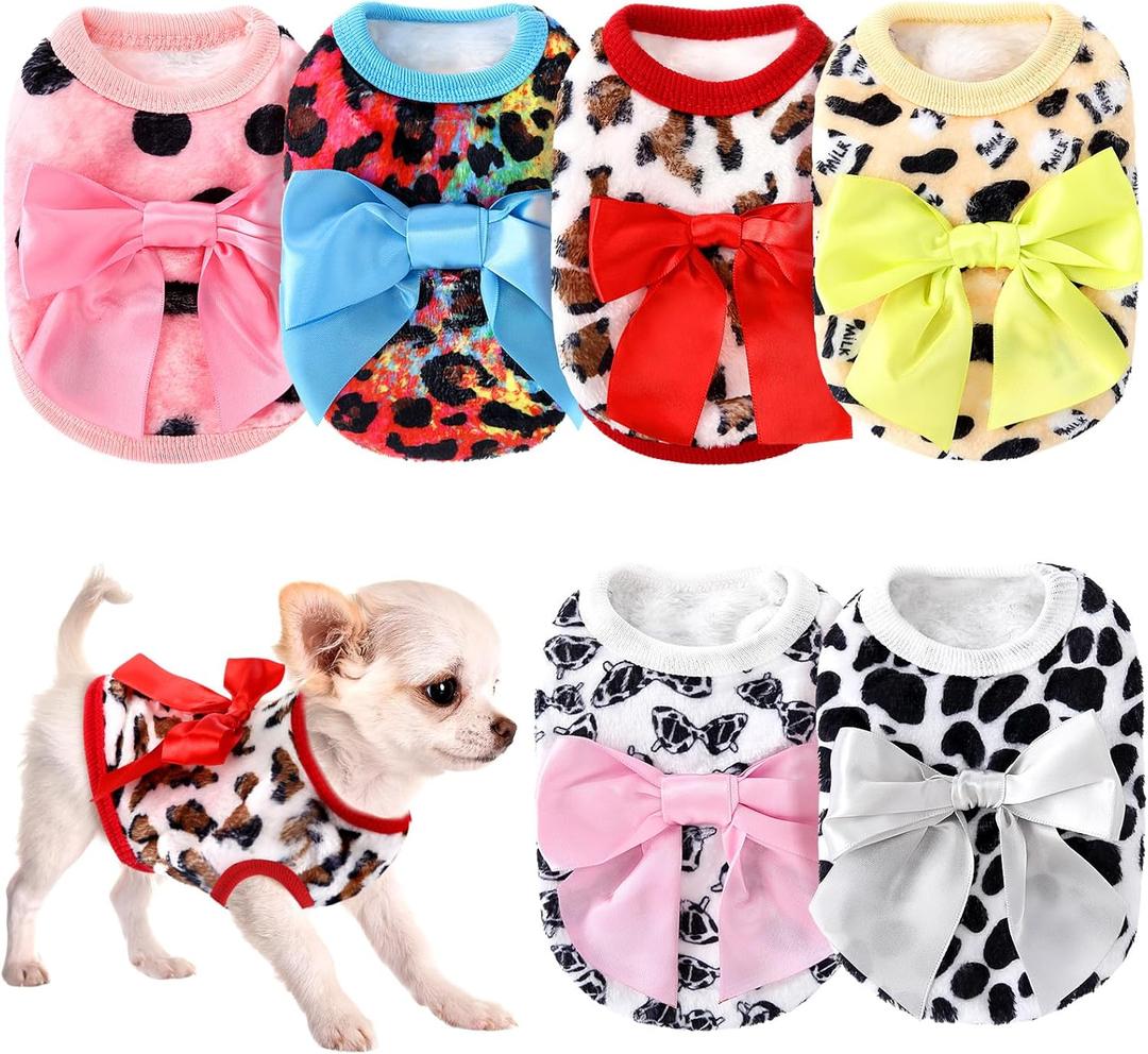 6 Pieces Dog Sweaters for Small Dogs Girls Winter Puppy Clothes Female Fleece Warm Thick Outfit Pet Small Doggie Clothes for Yorkie Chihuahua (S)