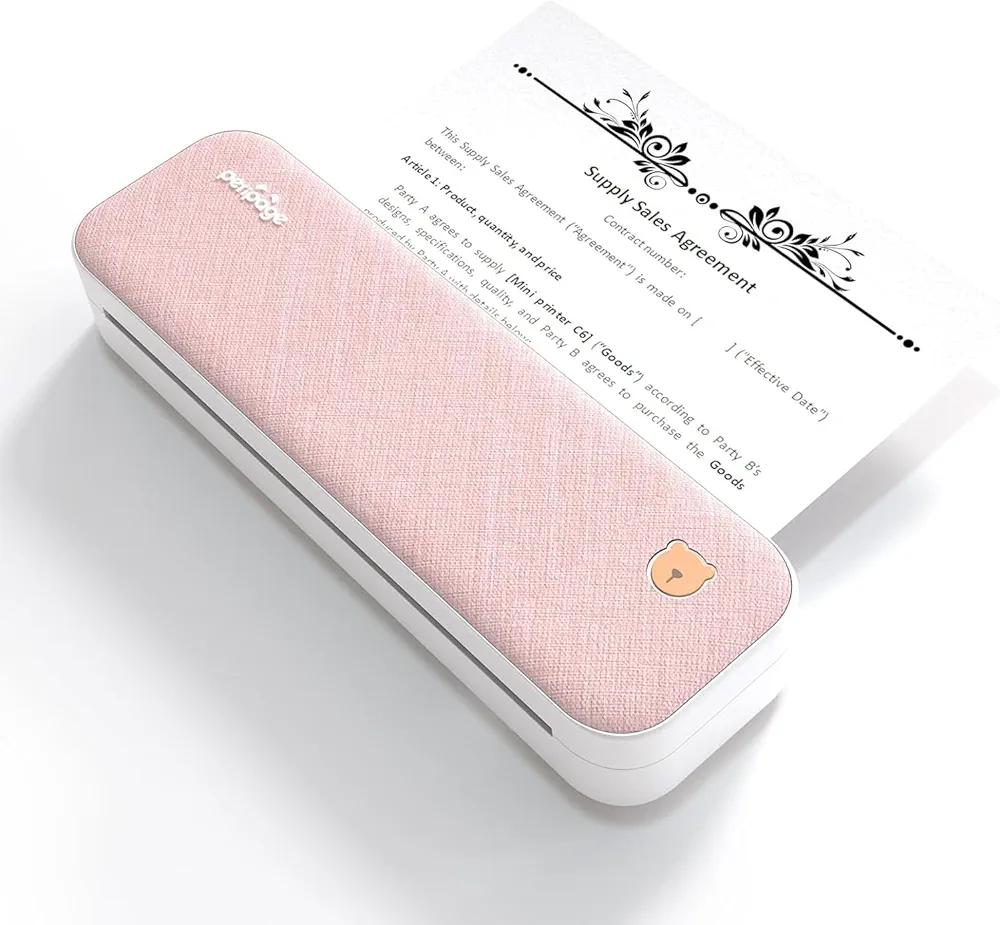 A40 Thermal Transfer Portable Printer, Supports US Letter & Legal Length, Wireless Bluetooth Mobile Travel Printer, Compatible with Android and iOS, Prints Documents, Web Pages, Photos, Pink