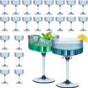 CALBODE 24Pcs Plastic Martini Glasses with Detachable Stems, 10oz Plasitc Ribbed Coupe Glasses Blue Vintage Cocktail Glassware Set Toasting Glasses for Party Wedding Anniversary