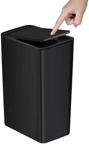TIPGO Bathroom Trash Can with Lid, 10 Liter/ 2.6 Gallon Slim Garbage Can, Small Trash Bin Waste Basket with Pop-Up Lid for Kitchen, Bedroom, Living Room, Office (Black)