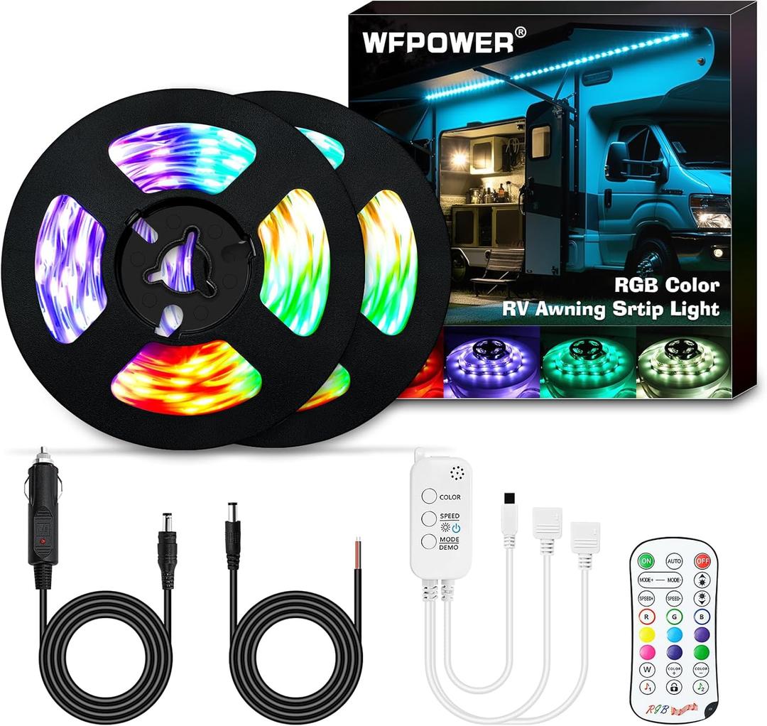 WFPOWER RV Awning Lights, Camper Lights, 12V Bluetooth LED Lights for DIY RV & Campers, Motorhome Travel Trailer Concession Stands Food Trucks, Light Up Canopy Area for BBQ Play Cards (RGB,32.8ft)