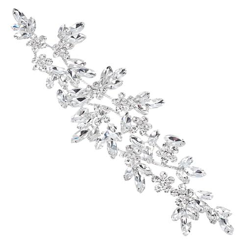 FINGERINSPIRE Rhinestone Applique Crystal Applique 8.6x2.5inch Silver Wedding Rhinestone Applique Flower Rhinestone Applique Rhinestone Sash Applique for Bridal Wedding Dress Clothes Shoes