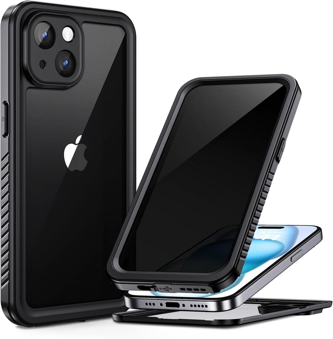 Lanhiem for iPhone 15 Privacy Case, Waterproof Dustproof Shockproof Cases for iPhone 15 with Privacy Screen Protector, Full Body Heavy Duty Protective Cover for iPhone 15-6.1 inch (Black)