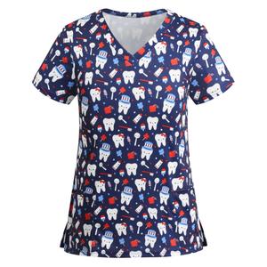 July 4th Scrub Tops Women Vneck American Flag Prints Independence Day Patriotic Working Uniforms Pocketed Holiday Shirt (XXL)
