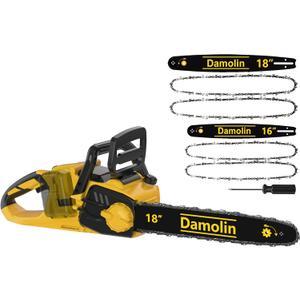 40V(20V*2) 16"+18" 2-IN-1 Brushless Chainsaw Cordless, Electric Powered Chainsaw Compatible with Dewalt Battery with Auto Oiler & Safety Lock Brake, for Tree Trimming Branch Wood Cutting(ONLY TOOL) (Yellow)