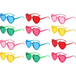 2 x 12 Pairs Sunglasses Adorable Heart Shaped Sunglasses for Women Colour Fun Trendy Transparent Glasses Bulk for St Patricks Day Mardi Gras Pool Party