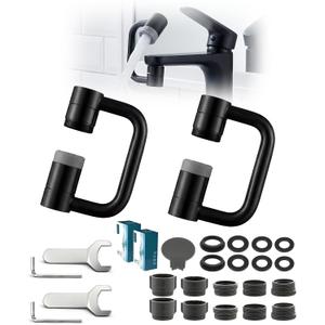 2 Pcs 1440 Rotatable Faucet Aerator Extension, U Shaped Shape Universal 360 Rotating Sink Faucet Extender for Kitchen & Bathroom 2 Modes Adjustable Black