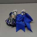 Hanaive 3 Pcs Cheerleading Pom Poms and Large Cheerleader Hair Bow Metallic Cheer Supplies for Team Spirit Sports Dance Cheering (Blue Silver Pom)