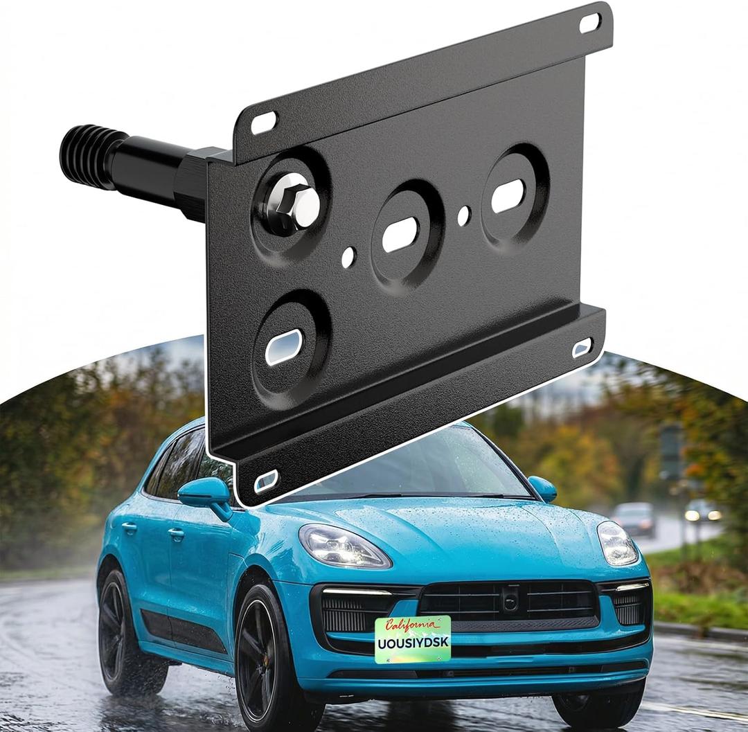 Front License Plate Bracket Compatible with 2014-2022 Porsche Macan, 2016-up Audi Q7 No Drill Tow Hook License Plate Holder, Car Tag Frame, Bumper Relocator Adapter Kit