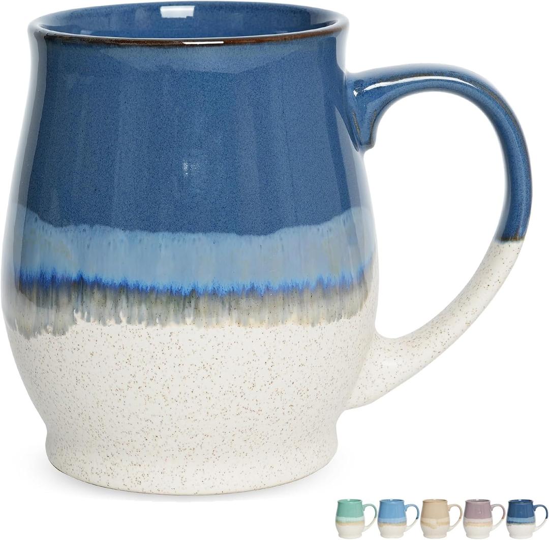 Bosmarlin Extra Large Ceramic Coffee Mug, 25 Oz, Dishwasher and Microwave Safe, Big Oversized Tea Cup for Office and Home (Deep Blue)