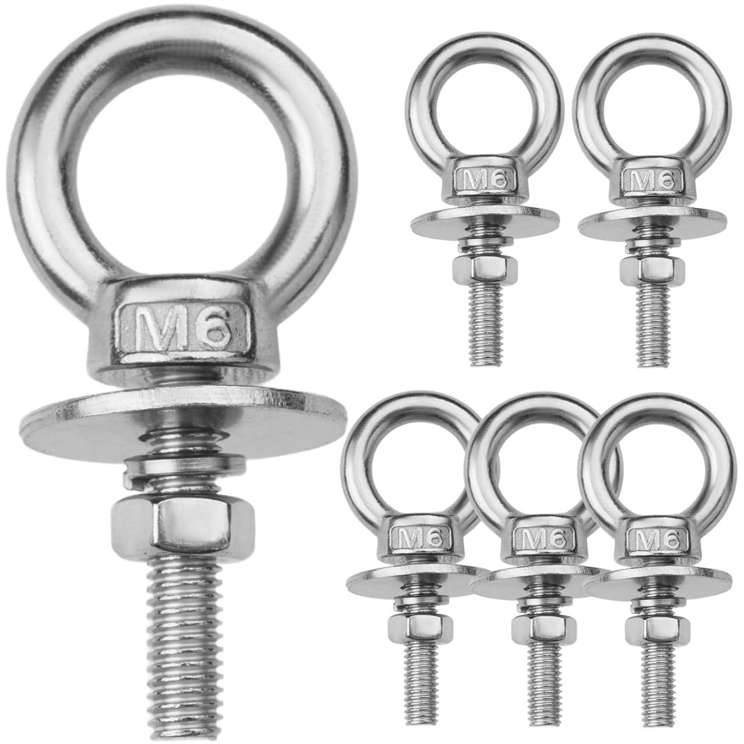 6 Pack M6 Stainless Steel Eye Bolts with Nuts, 1/4" x 1" Long Lifting Ring Eye Bolt Eye Bolts Heavy Duty for Hang Tie Down Outdoor (6, M6x26mm (1/4"x1"))