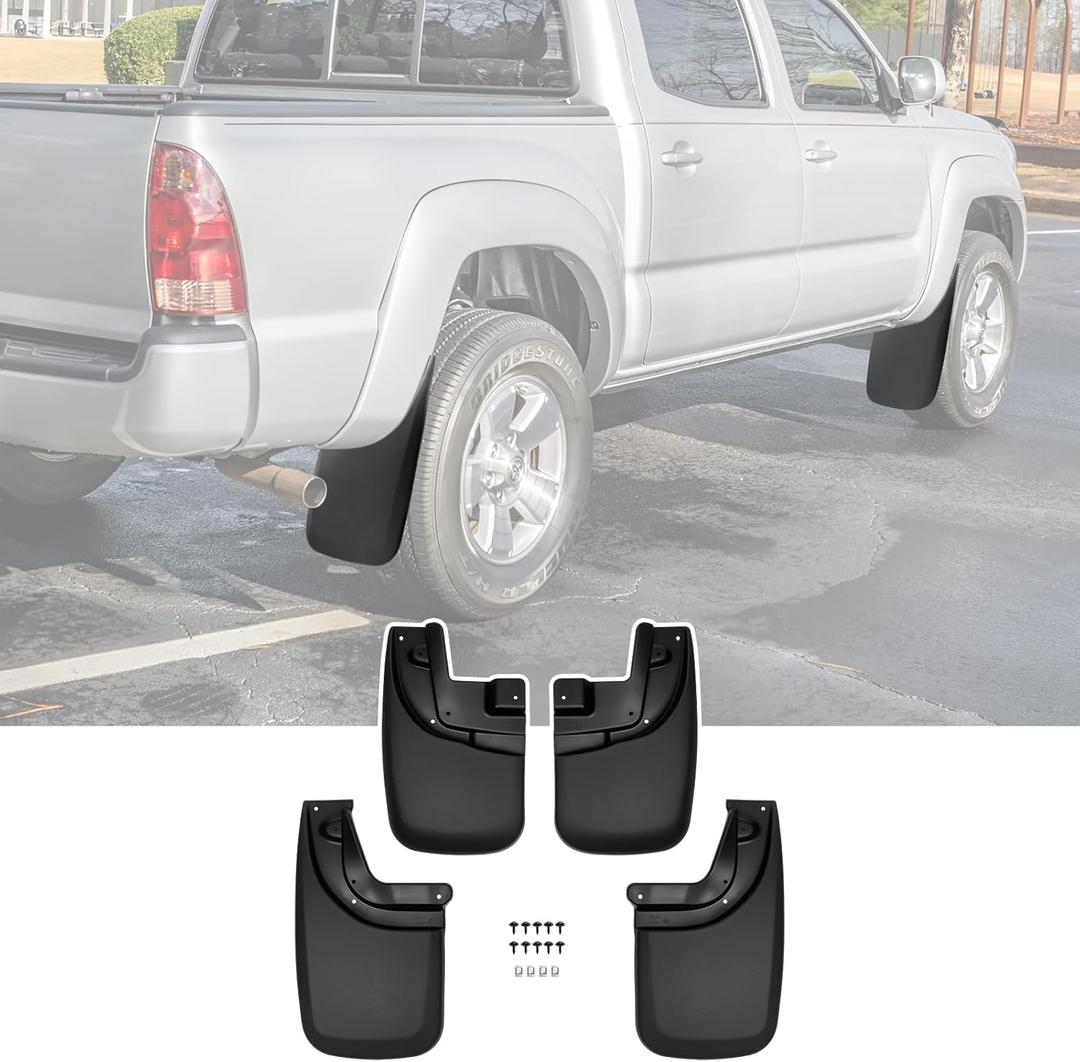 Mud Flaps for 2005-2015 Toyota Tacoma with OEM Fender Flares, No Drill Splash Guards Front & Rear Truck Mud Guards with Hardware Accessories Mudflaps Set (4pcs)