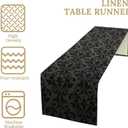 Black Damask Table Runner, Antique Victorian Style Gothic Vintage Black Floral Bohemian Exotic Table Runner for Home Kitchen Dining Table Party Holiday Decor, 13x70inch