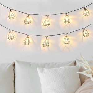 Diamond String Lights 10 LED 6.8 ft Battery Operated, Geometric String Lights Warm White, Black Metal Lamps Decor for Indoor Wedding Party Bedroom Christmas